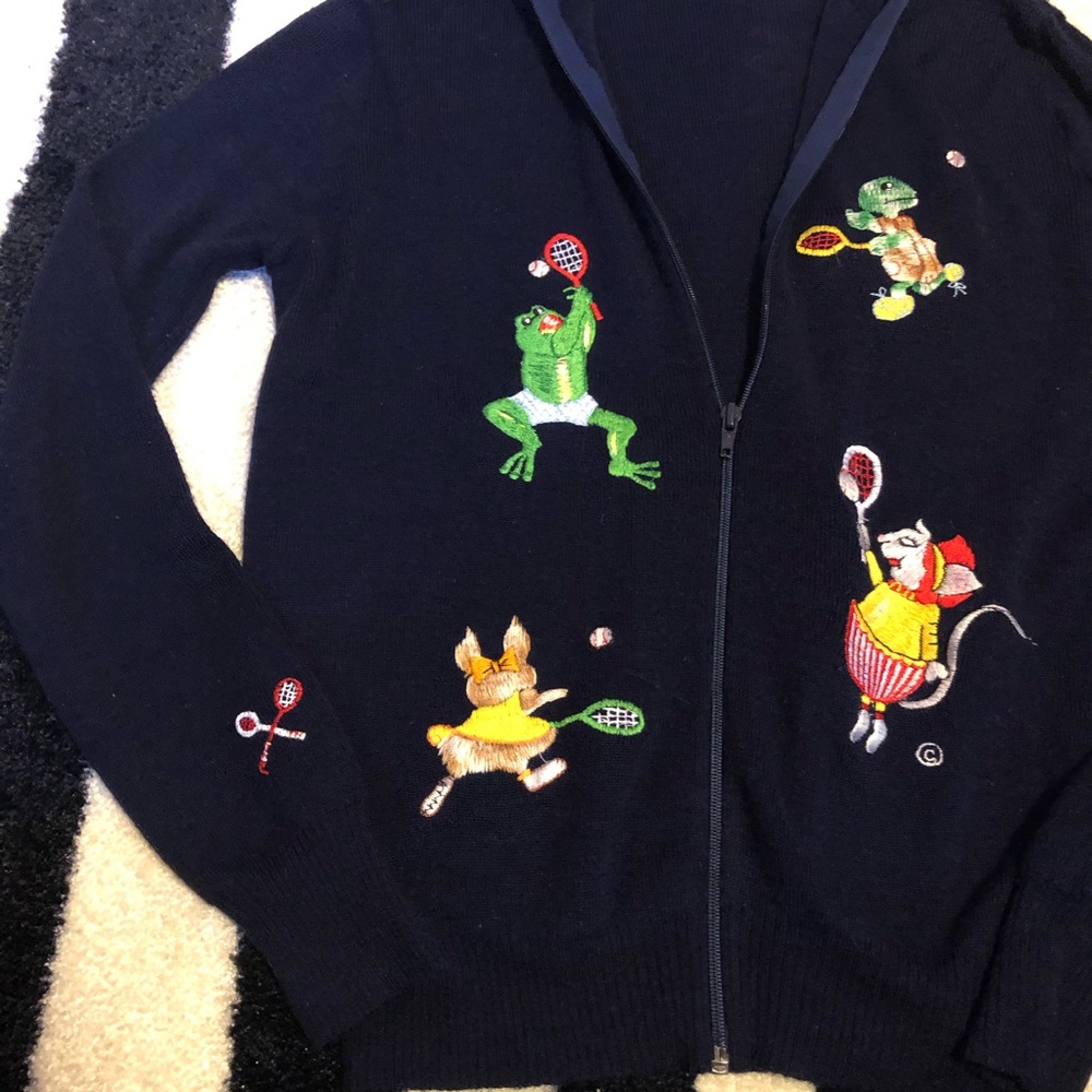 🐸🐢🐇🐀 Vintage Embroidered Tennis Zip Up